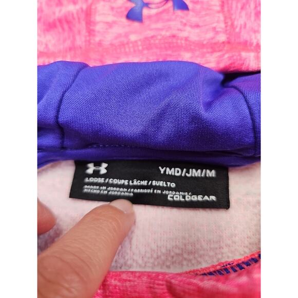 Under Armour Sweatshirt Girls Youth Medium Cold Gear Hooded Pullover Pink - Picture 4 of 7